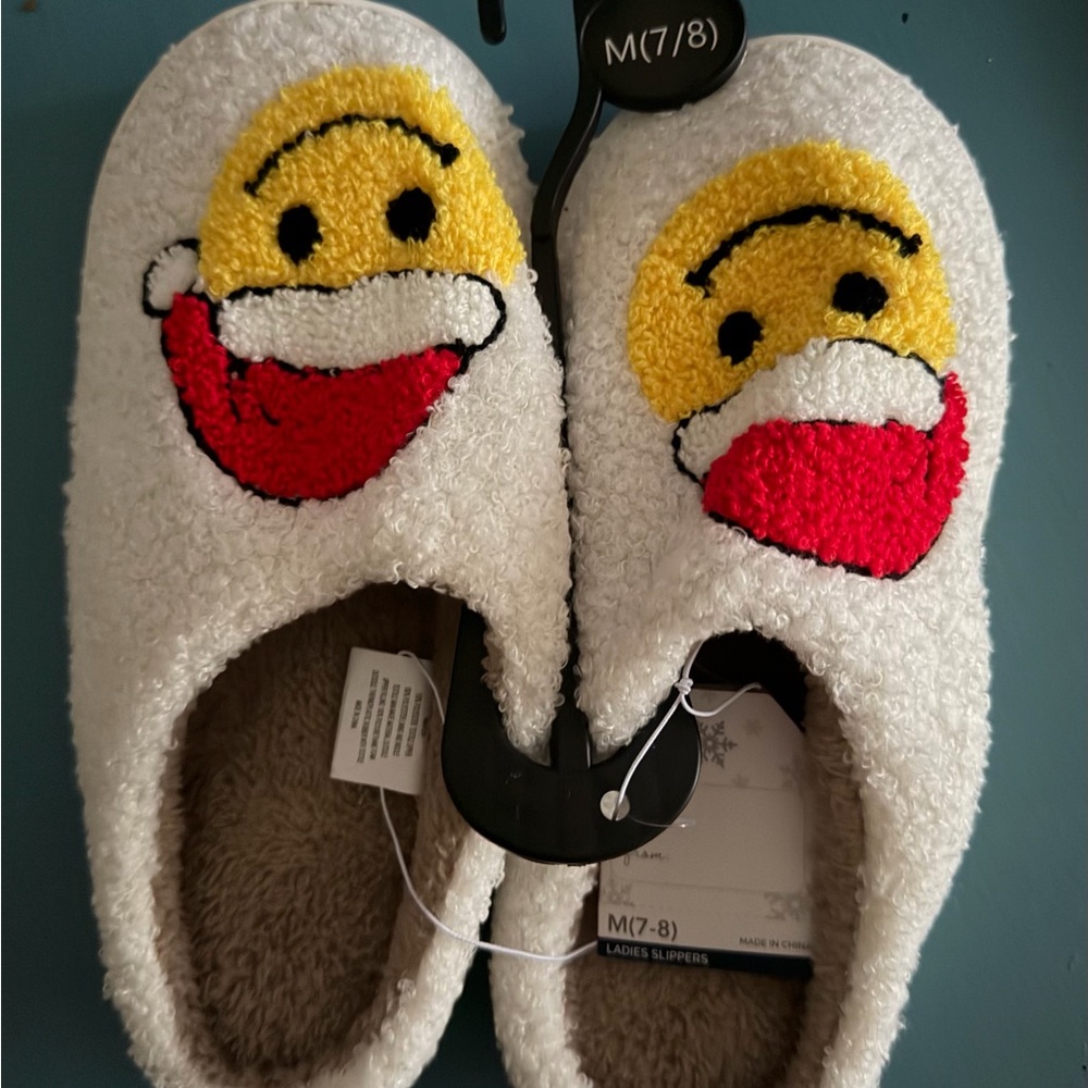 Christmas  Emoji Slippers - White and Yellow